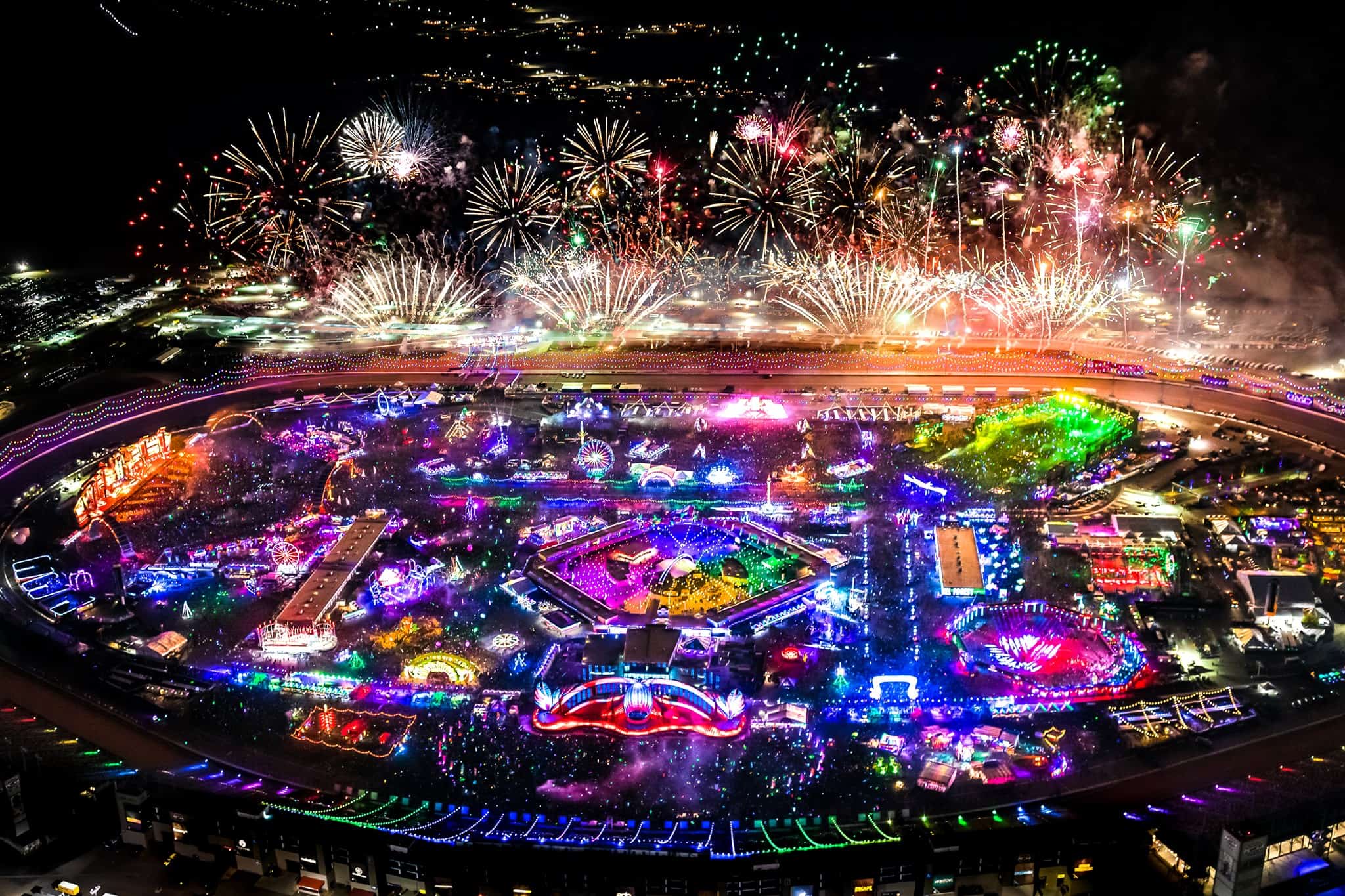Electric Daisy Carnival from a drone shot of whole festival