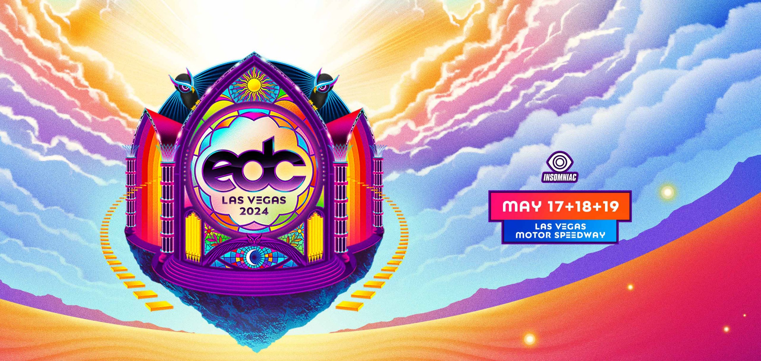 Vibrant backdrop representing the EDCLV festival with dates and location