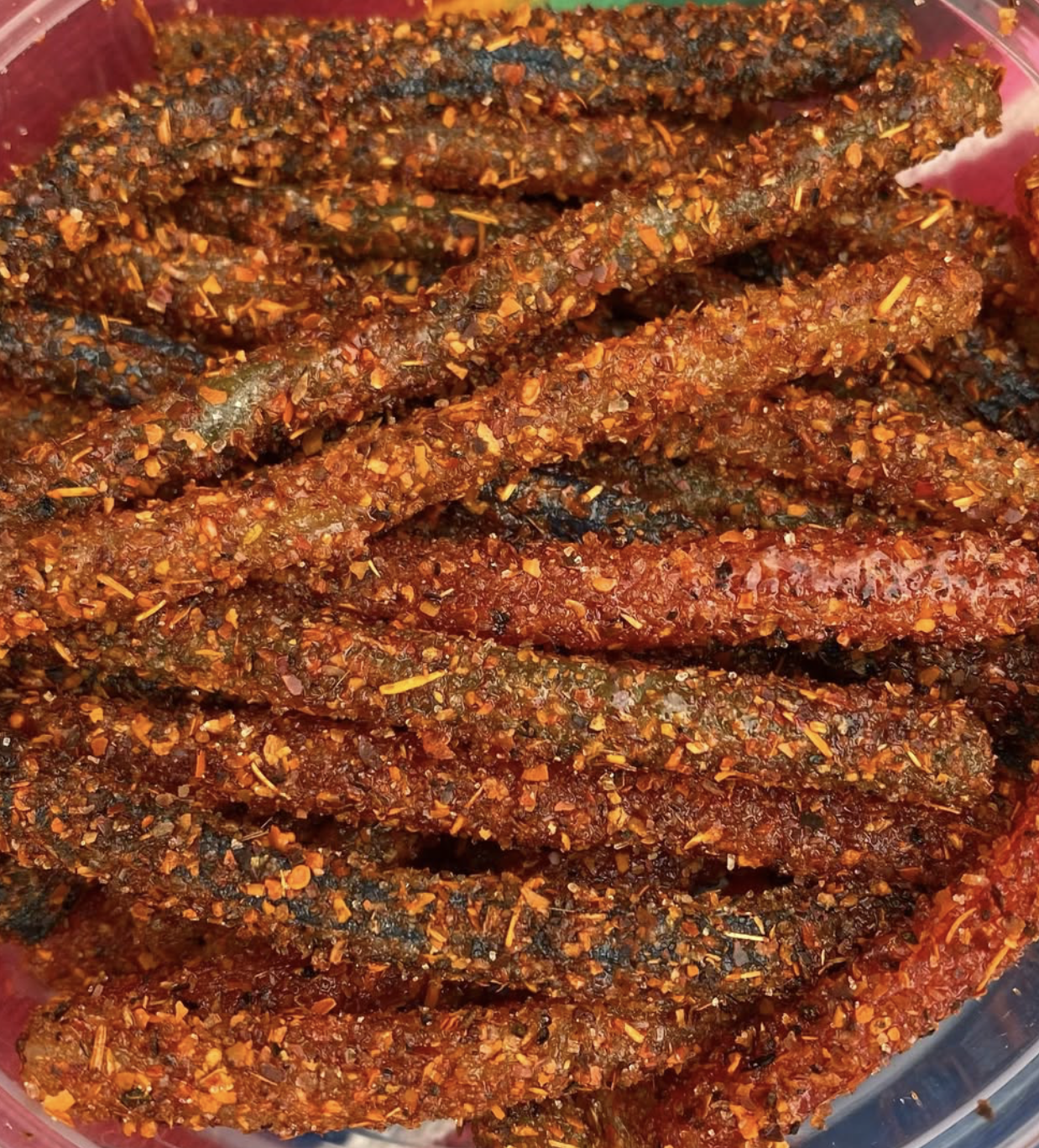 Sour candy straws dusted in chili-lime seasoning